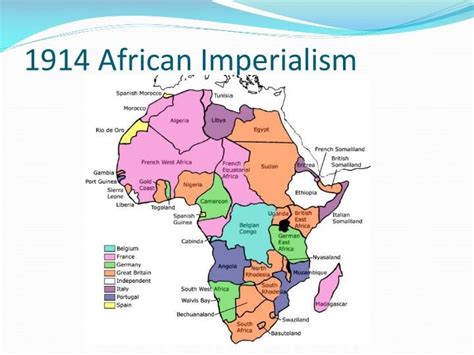 The principal powers involved in the modern colonisation of africa are britain, france, germany, portugal, spain and italy. The map shows the break up of Africa in 1914 and it shows that Africa was divided into many ...