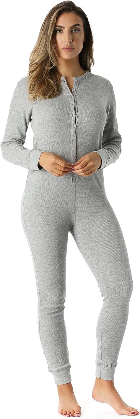 Gry S Followme Women S Solid Thermal Henley Onesie Grey Small