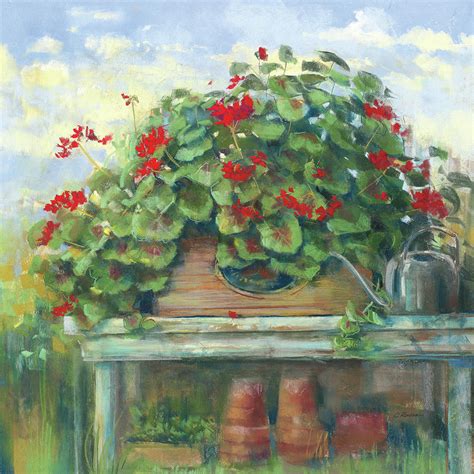 Geranium Bench Crop Painting By Carol Rowan Fine Art America