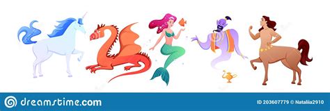 Cartoon Mythology Collection With Myth Fairy Tale Characters Fantastic