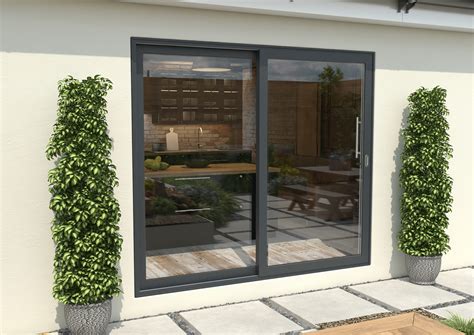 2100mm Anthracite Grey Aluminium Sliding Doors Rh Sliding Lh Fixed At