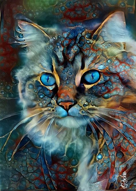 Tabata Velvet Cat Mix Media 70 X 5 Digital Arts By L Roche Artmajeur Cat Portrait