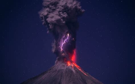 Wallpaper Night Nature Photography Stars Lightning Volcano