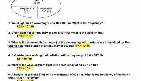 light wavelength frequency and energy worksheet