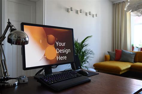 Desk is a kind of furniture that has quite a use. PC Computer Mockup - Free Mockup Download