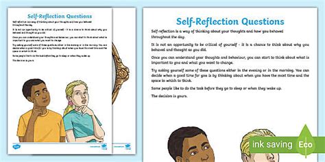 Self Reflection Questions Worksheet Teacher Made Twinkl