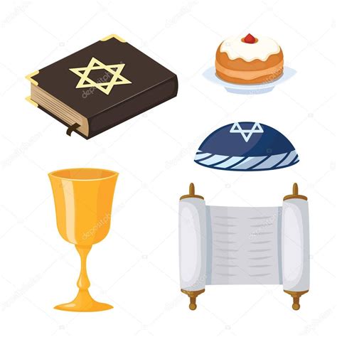 Judaism Church Traditional Symbols Icons Set Isolated Hanukkah