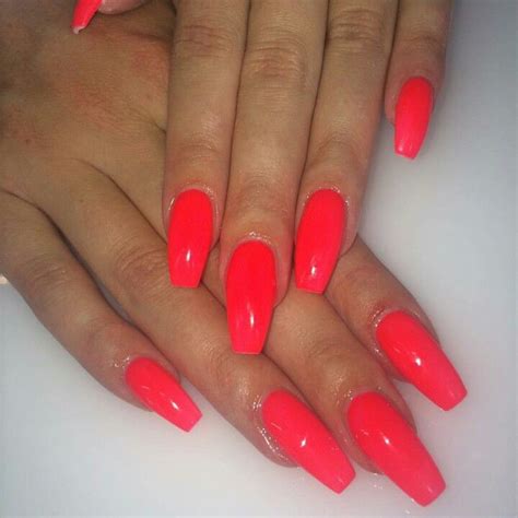 Neon Nails ♡ Red Gel Nails Glitter Accent Nails Hot Pink Nails Neon