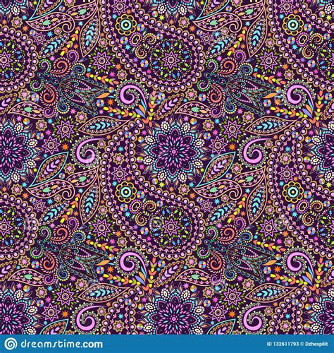 Seamless Colorful Pattern With Paisley And Flowers Stock Vector