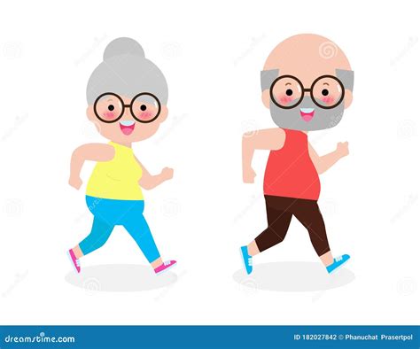 Vector Illustration Of Cartoon Running Old Woman Man Cartoon