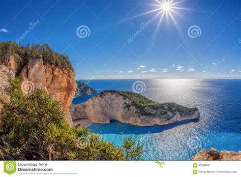 Navagio Beach With Shipwreck Against Sunset On Zakynthos