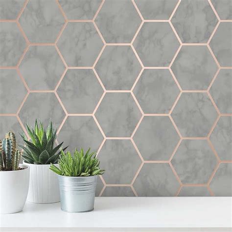 Hexagon Geometric Marble Kitchen Silver Rose Gold Metallic Vinyl Crown