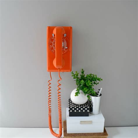 Rotary Wall Phone In Orange Working Rotary Dial Wall Etsy Wall