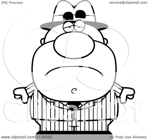 Cartoon Clipart Of A Black And White Sad Mobster Vector