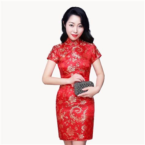 Red Vintage Chinese Womens Traditional Formal Dress Satin Qipao Sexy Mini Cheongsam Novelty