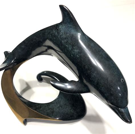 Dolphin Bronze Sculpture 1989 12 In By Douglas Wylie