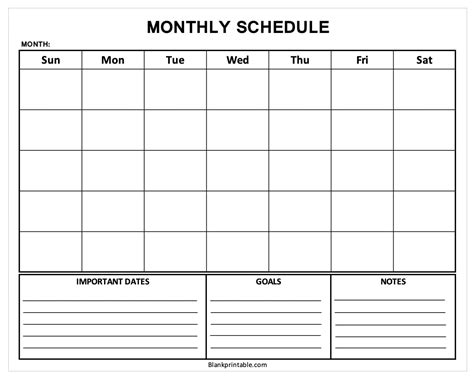 Monthly Schedule Planner Printable Free Blank Month Calendar Template