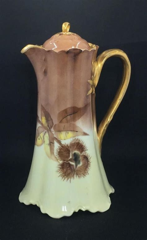 1893 1930 Haviland Limoges Chocolate Pot With Thistle And Gold Tea