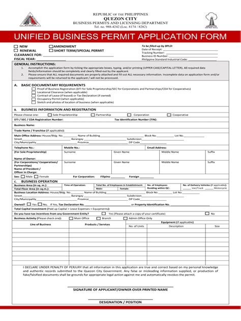 Unified Application Form For Business Permit Fill Online Printable
