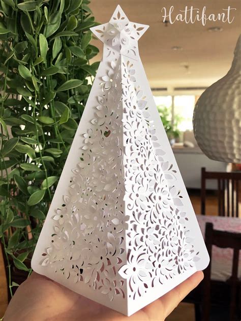 3d Paper Cut 3d Christmas Tree Luminary With Flower And Leaf