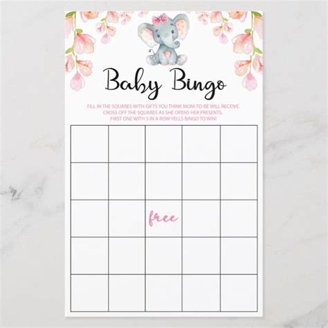 Elephant Baby Shower Bingo Game Pink Girl Artofit