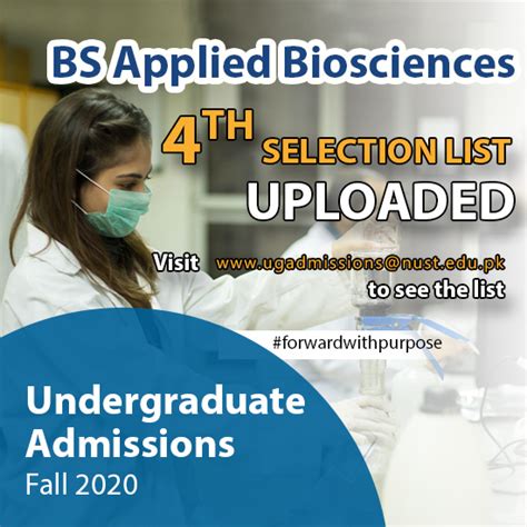4th Selection List For Bs Applied Biosciences Fall 2020 Nust