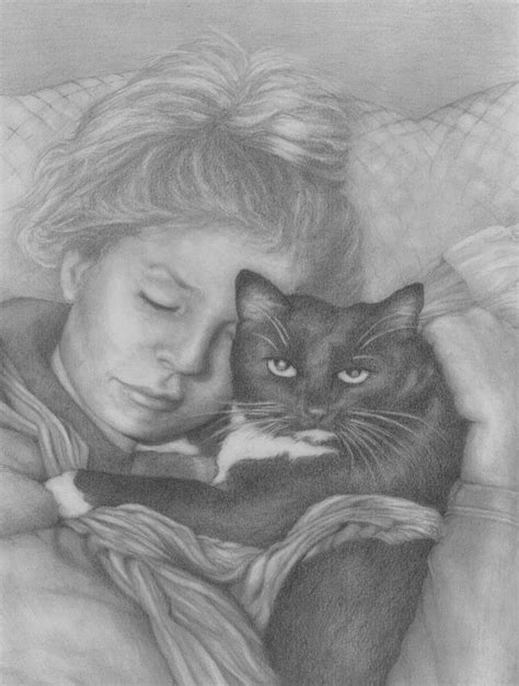 Sleeping Girl With Cat Drawing By Pamela Humbargar