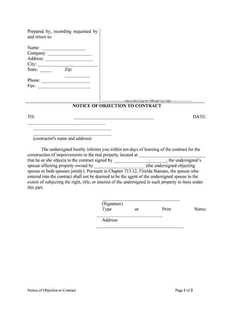 Notice Of Objection To Contract Form Fill Out And Sign Printable Pdf