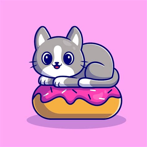 Lindo Gato Con Donut Estilo De Dibujos Animados Plana Vector Gratis