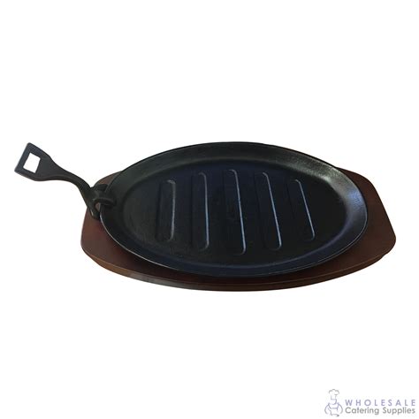 Steak Sizzle Plate W Wood Base 290x185mm Cast Iron Sizzling Skillet