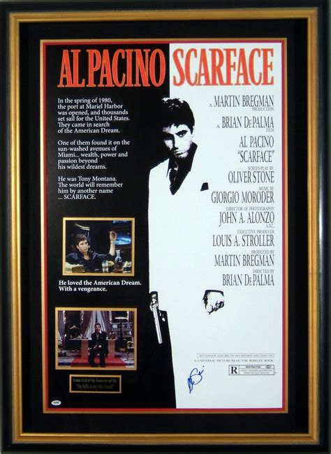 Scarface Al Pacino Signed Poster Framed Psa Collection