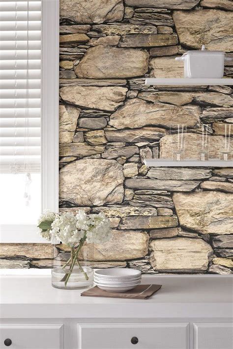 Brewster Home Fashions Hadrian Stone Reusable Peel And Stick Vinyl Wallpaper Home Decor