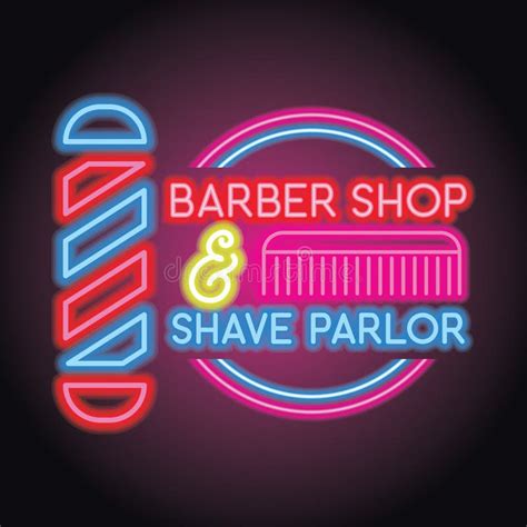 Barber Shop Logo With Neon Light Effect Vector Illustration Stock