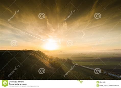 Sunrise Over A Field Stock Image Image Of Rays Grass 62464991