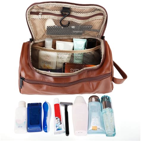 Leather Toiletry Bag Men Large Shaving Brush Cosmetic Travel Kits