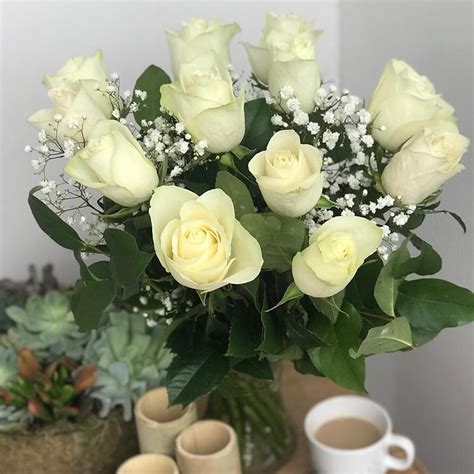 Dozen White Roses Fresh Flower Bouquet White Rose Flowers Delivered