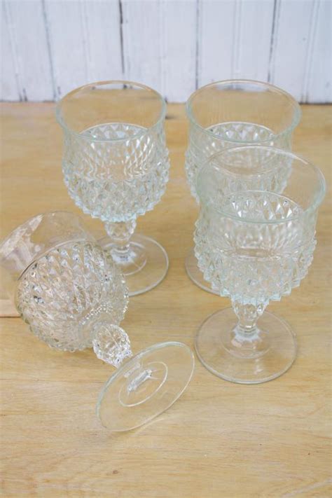 Vintage Water Goblets Or Big Wine Glasses Indiana Diamond Point Pressed Glass