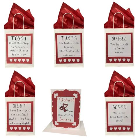 Personalised Five 5 Senses Card Gift Bags Valentines Gift Birthday