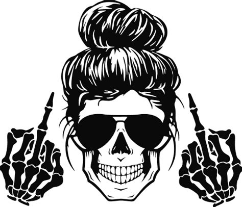 messy bun skull showing middle fingers fuck you all funny free svg files for members svg heart