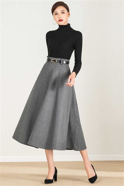 Wool Skirt Gray Wool Skirt Winter Skirt Women Long Skirt A Etsy Canada