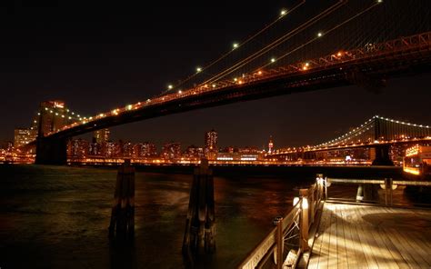 Bridge New York Night Lights City View Bridges Wallpaper 1920x1200