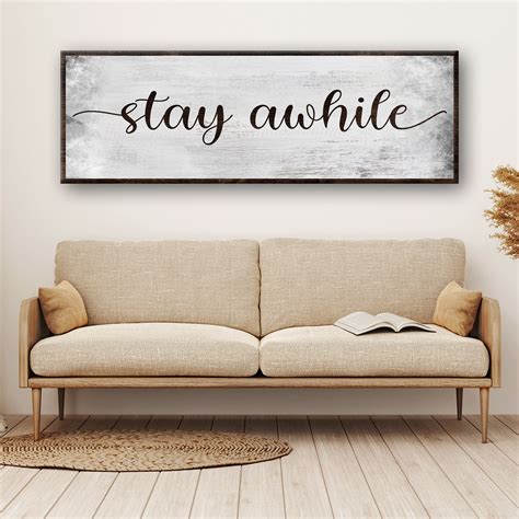 Stay Awhile Sign Living Room Wall Decor Stay Awhile Canvas Etsy