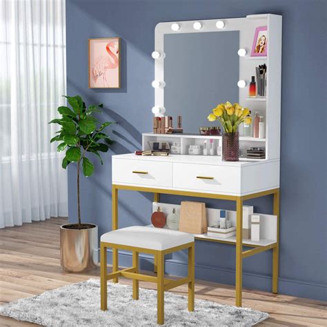 3.5 out of 5 stars. Tribesigns Vanity Table Set with Lighted Mirror & Stool ...