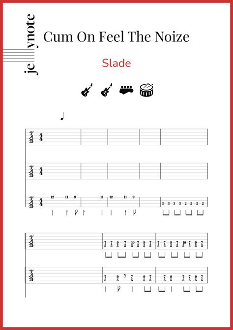 Slade Cum On Feel The Noize Guitar And Bass Sheet Music Jellynote