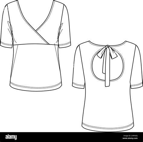 Vector Fashion Cad T Shirt Women Long Sleeved Blouse Sketch V Neck