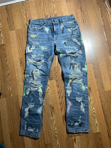 Vlone Vlone X Endless Embroidered And Distressed Denim Jeans Black