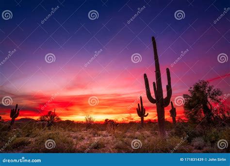 Arizona Desert Landscape At Sunset Stock Image Image Of Clouds
