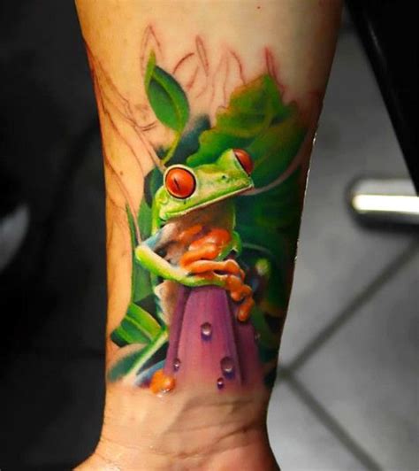 New School Tree Frog Tattoo On Forearm Represents Freedom Luck Change