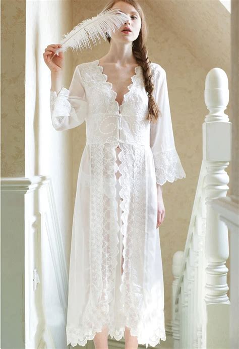 Pure Sexy Long Nightwear White Lace Vintage Princess Dress Medieval