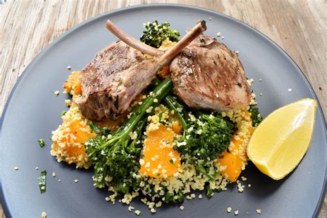 Lamb Cutlets With Roasted Pumpkin And Broccolini Couscous